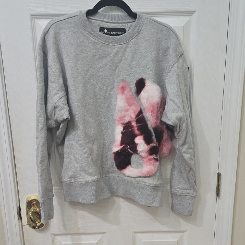 Moose Knuckles Gray Sweatshirt With Real Fur Symbol